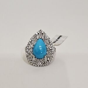 Natural Sleeping Beauty Turquoise & Topaz Sterling Silver Platinum Sz 7 NWT